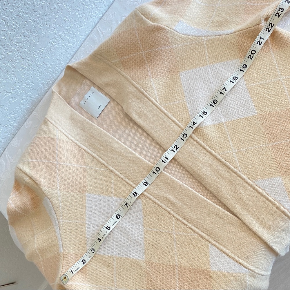Sandro Argyle Jacquard Cardigan  Tan/White/Cream - Picture 7 of 16